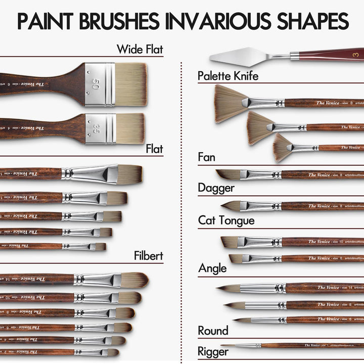 Set of 25 Premium Artist Brush Set with Canvas Roll Bag - The Venice