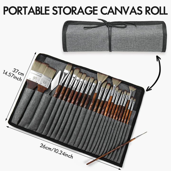 Set of 25 Premium Artist Brush Set with Canvas Roll Bag - The Venice