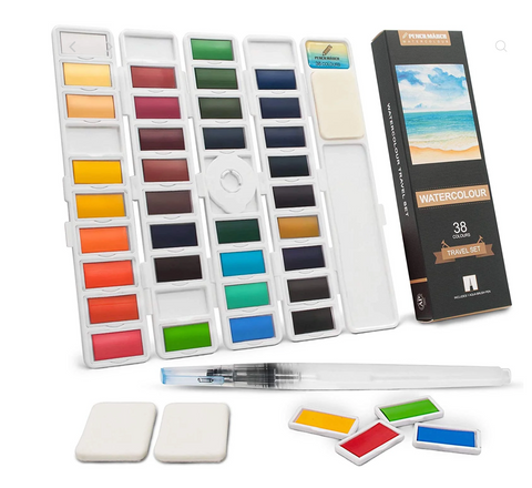 Travel set of 38 colours with aqua brush