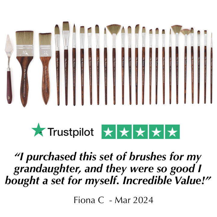 Set of 25 Premium Artist Brush Set with Canvas Roll Bag - The Venice