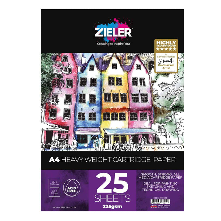 A4 Heavyweight Cartridge Paper Pad – 225gsm, 25 sheets – by Zieler - The Fine Art Warehouse