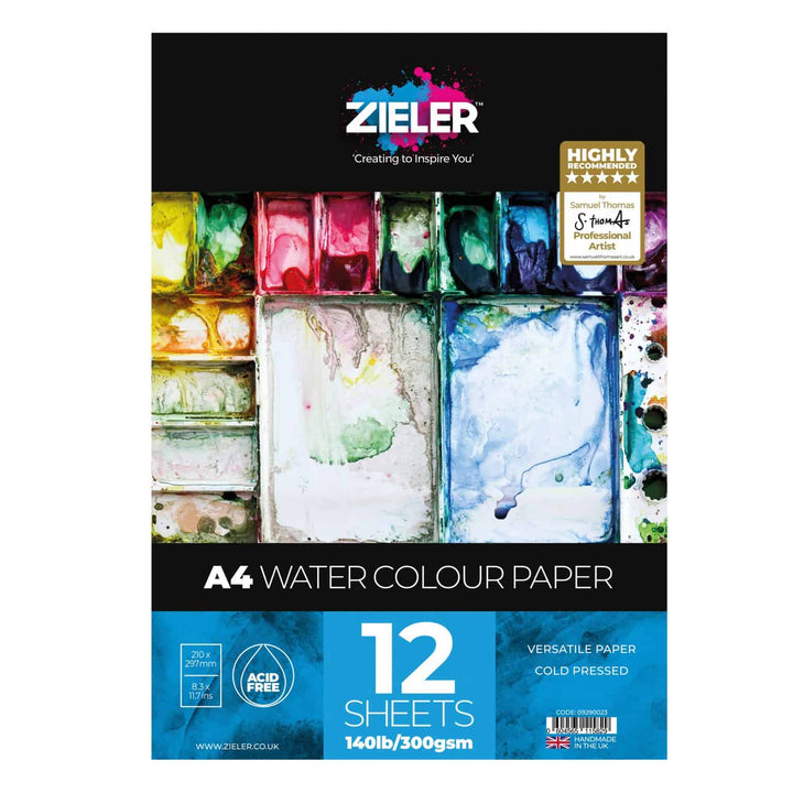 A4 Watercolour Paper Gummed Pad – 300gsm, 12 sheets – by Zieler - The Fine Art Warehouse