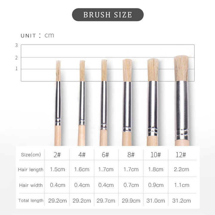 Natural Hair (budget) set of 6 round head brushes - sizes 2,4,6,8,10,12 - The Fine Art Warehouse