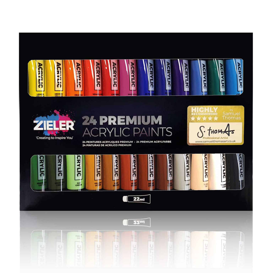 Premium Acrylic Paint Selection Set (24 x 22ml Tubes) – by Zieler - The Fine Art Warehouse