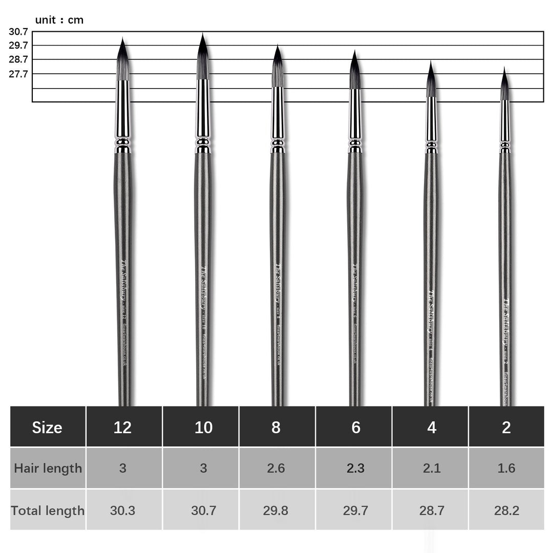 Set of 6 Professional Synthetic Round Head Artist Brush Set - 'The Salisbury'