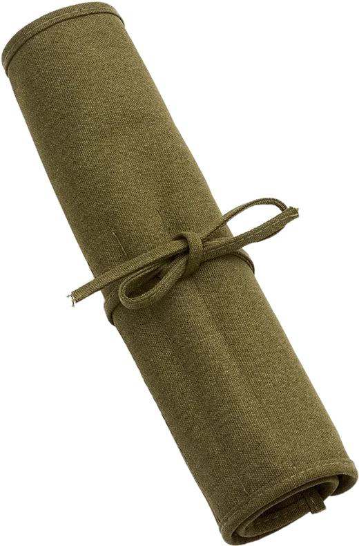 The canvas roll bag, rolled and tied