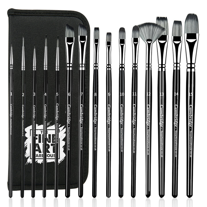 Set of 15 Premium Fine Artist Brush Set with Durable Case - The Cambridge