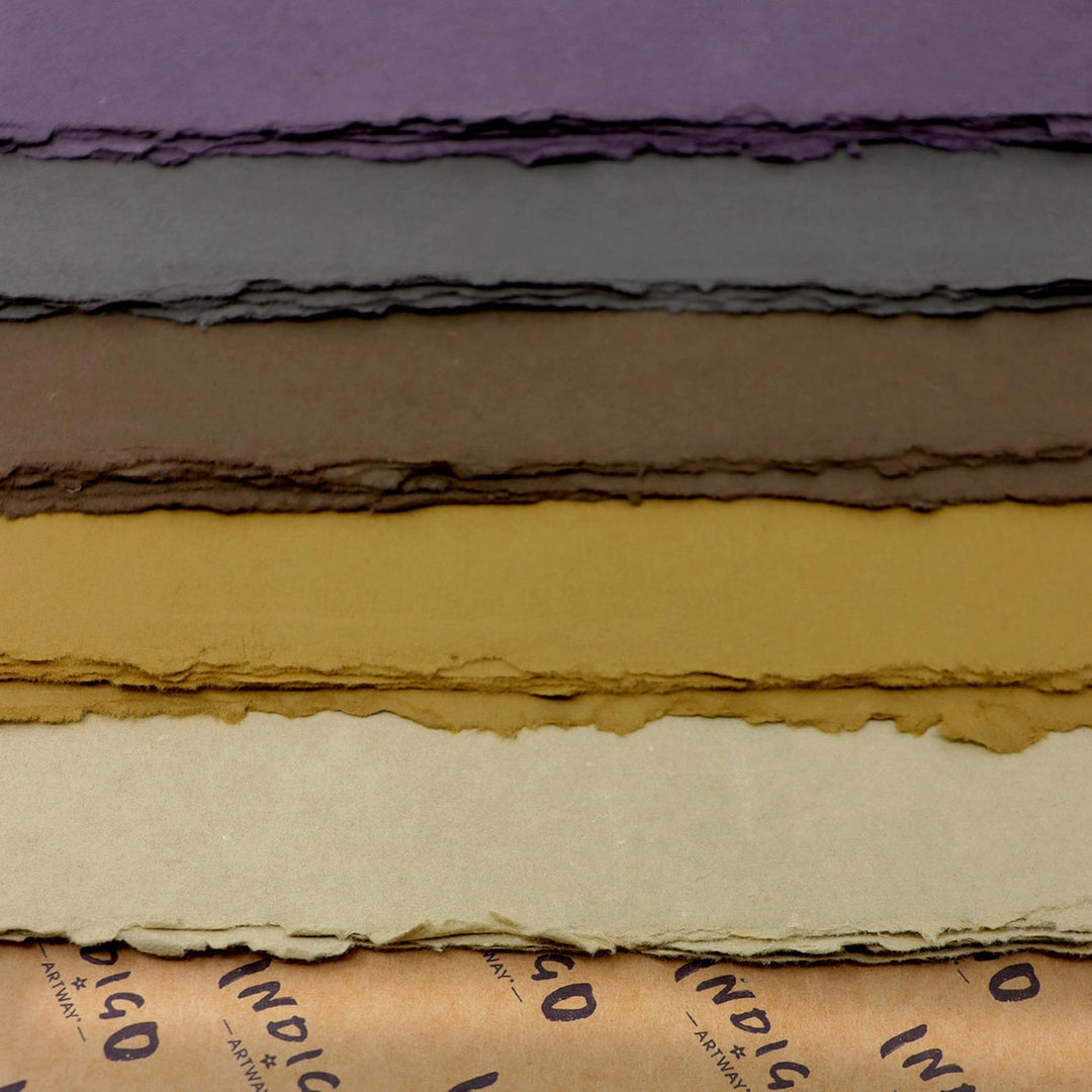 Artway Indigo Cotton Rag - Coloured Handmade Paper - Mixed pack of 5 Colours - Earthy Tones - 220gsm/250gsm - A4