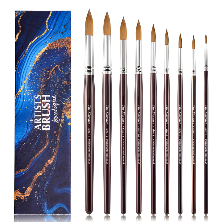 NEW - 9pcs Professional Sable Watercolor Brushes with Gift Box - The Florence