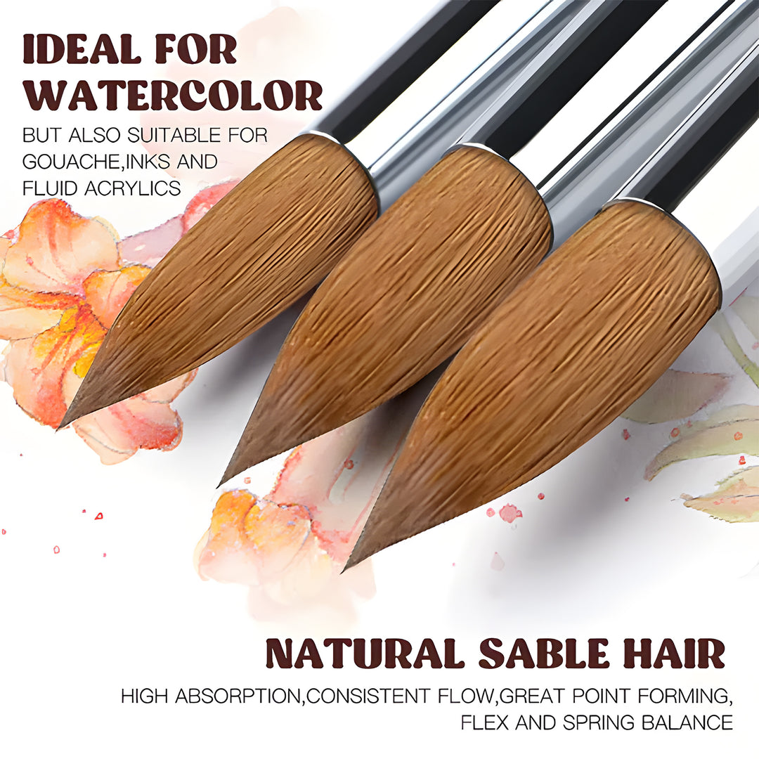 NEW - 9pcs Professional Sable Watercolor Brushes with Gift Box - The Florence