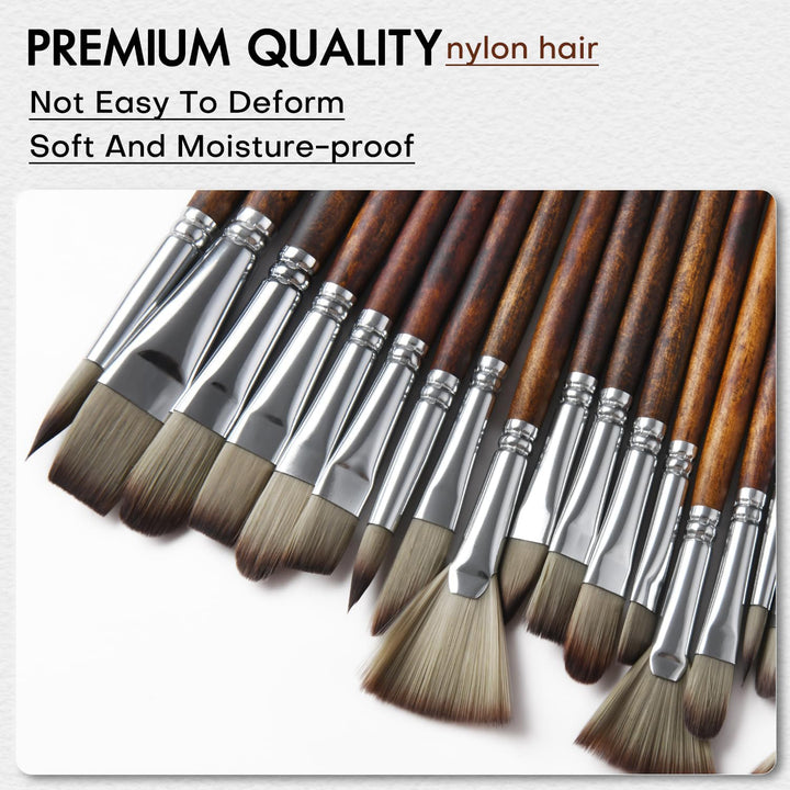 Set of 25 Premium Artist Brush Set with Canvas Roll Bag