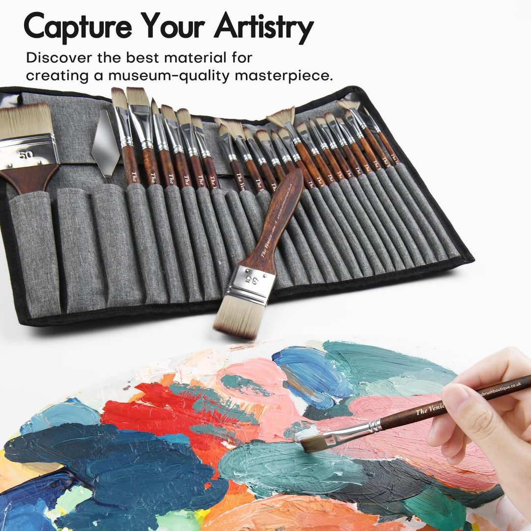 Set of 25 Premium Artist Brush Set with Canvas Roll Bag