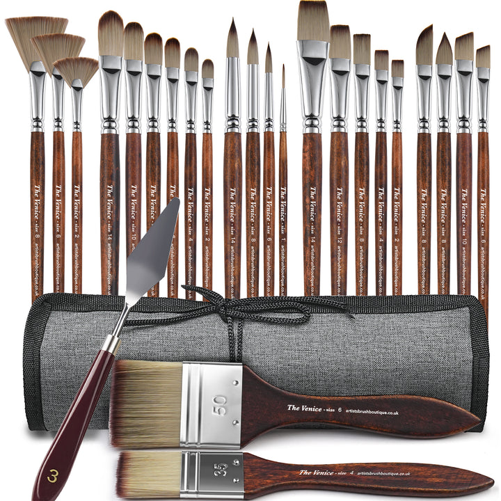 Set of 25 Premium Artist Brush Set with Canvas Roll Bag