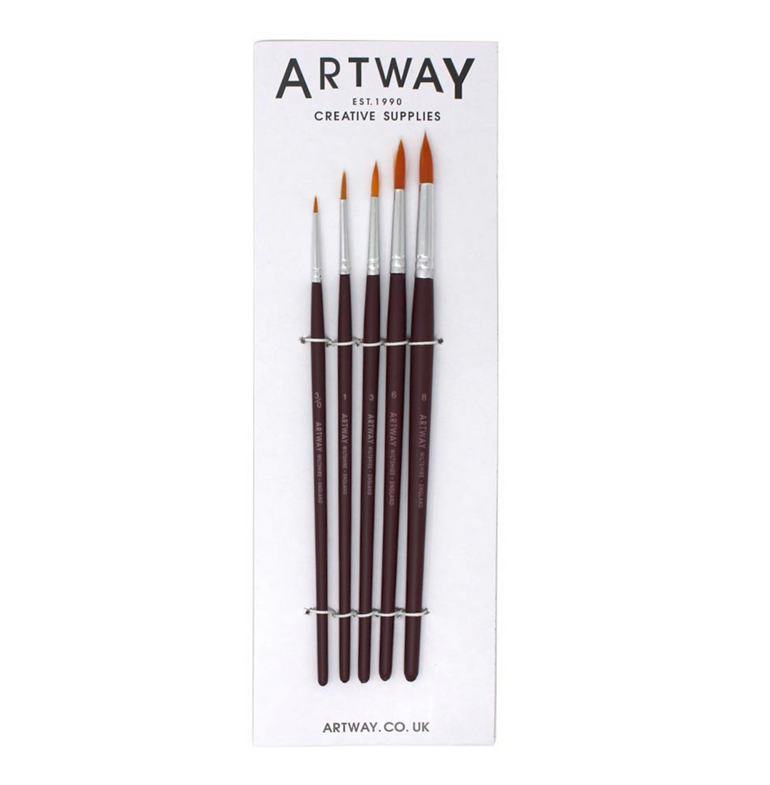 NEW Artway Round Synthetic Fine Point Brush Set x 5