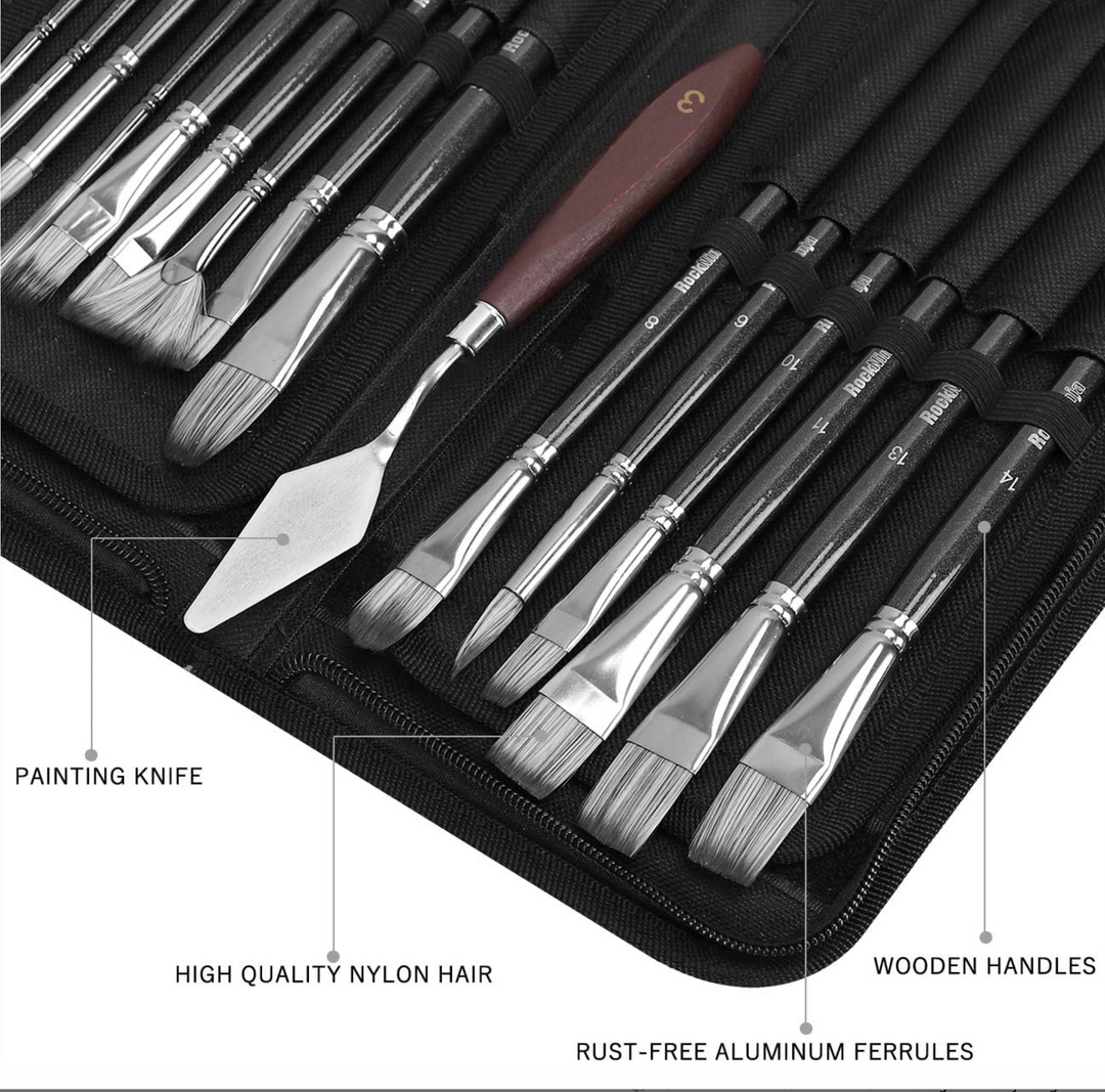 Set of 15 Premium Fine Artist Brush Set with Durable Case