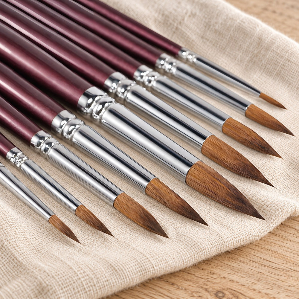 The nine Florence sable brush heads on linen
