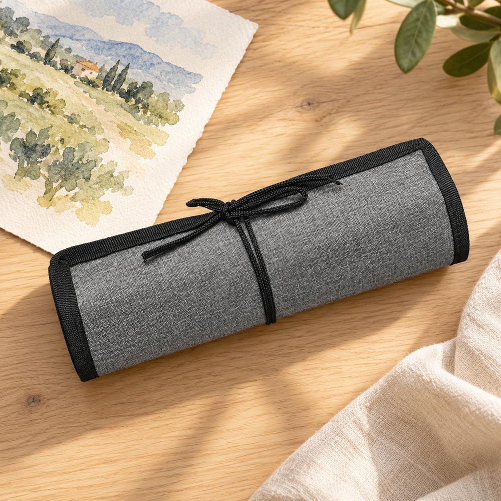 The Venice canvas case, rolled and tied
