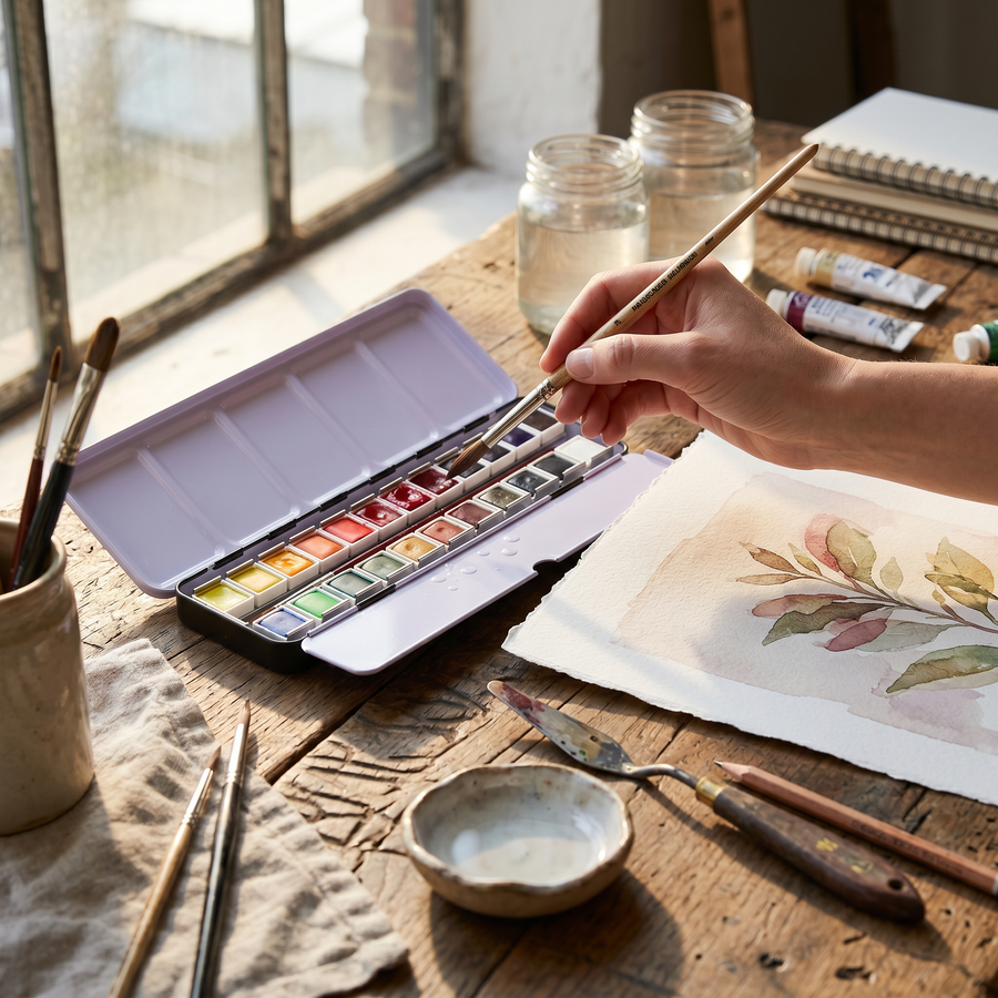 NEW Artway Watercolour Studio 24 Paint Set with pro brush