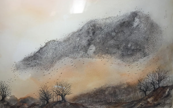 Call to Arms, a starling murmuration in watercolour, by Marion Gowland