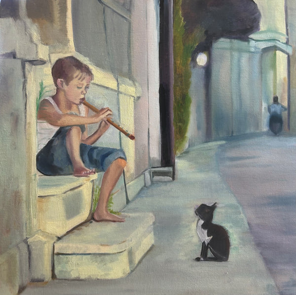 An audience of one, oil on canvas, painted in a very hot conservatory, by Rukeyah Sturgeon