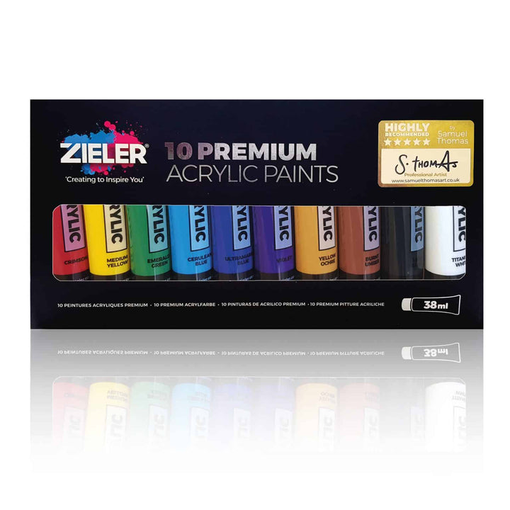 10 Premium Acrylic Paint Set – High Pigment & Vibrant Colours (38ml Tubes) – by Zieler - The Fine Art Warehouse