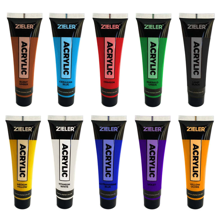 10 Premium Acrylic Paint Set – High Pigment & Vibrant Colours (38ml Tubes) – by Zieler - The Fine Art Warehouse