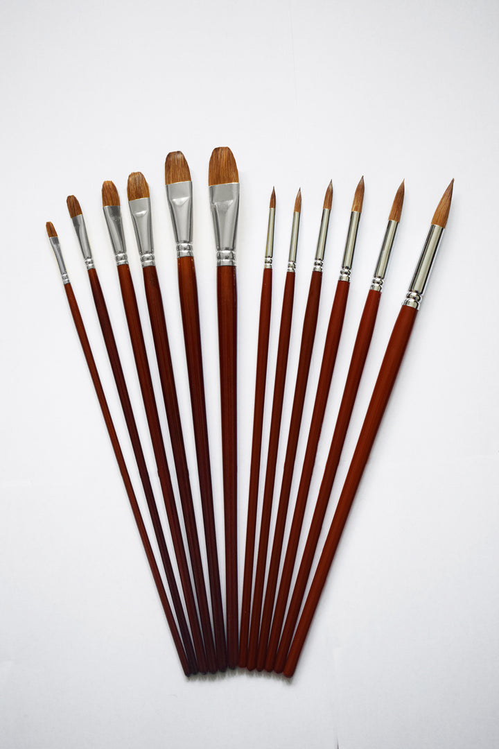 Set of 18 Sable Artist Brush Bundle - The Oxford Sable Artist Brushes - Set of 12 PLUS Fine Detail Sable Artist Brush Set of 6