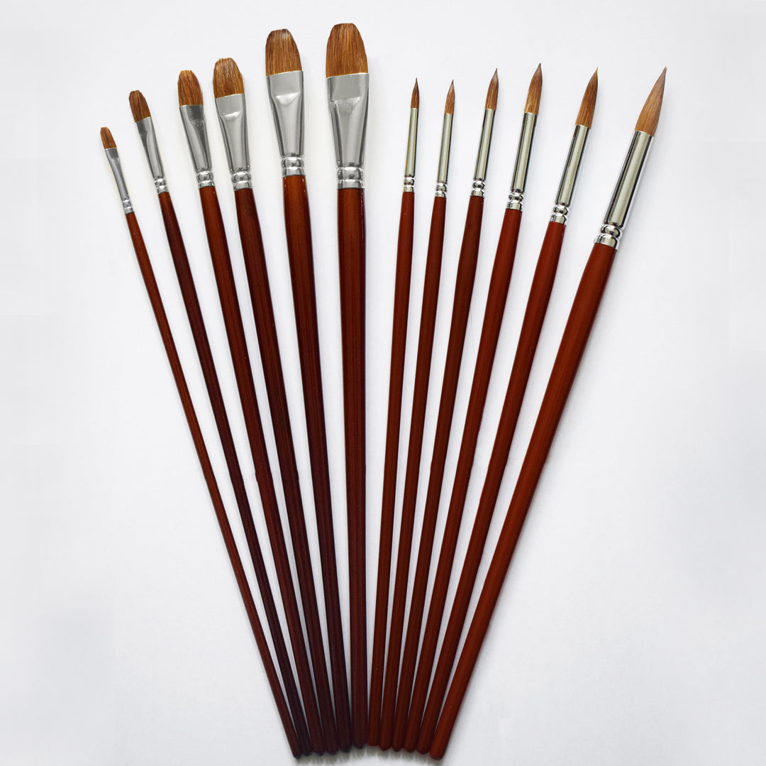 Set of 12 Sable Artist Brushes - 'The Oxford'  (sizes 1-12)