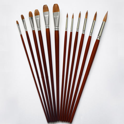 The Oxford - 12 Sable Artist Brushes (1-12)