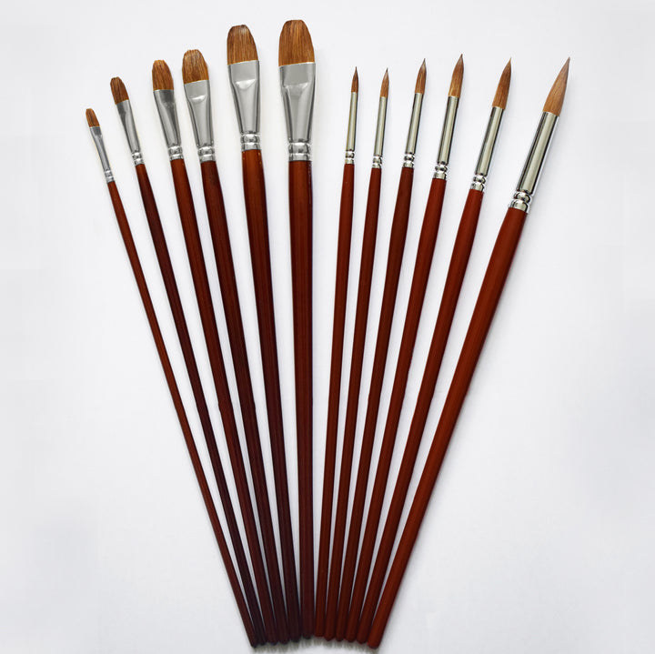 Set of 12 Sable Artist Brushes - 'The Oxford'  (sizes 1-12)