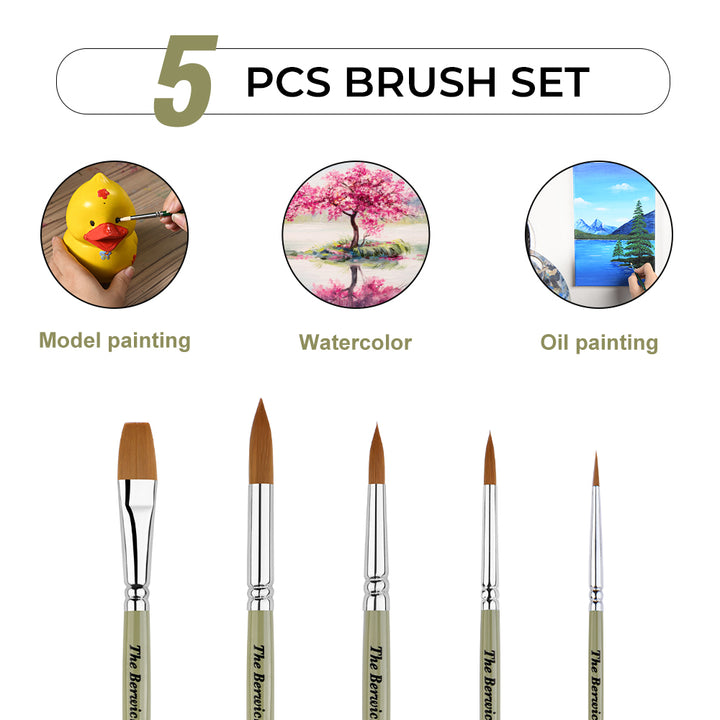 New The Berwick Synthetic Sable Artist Brush Set of 5