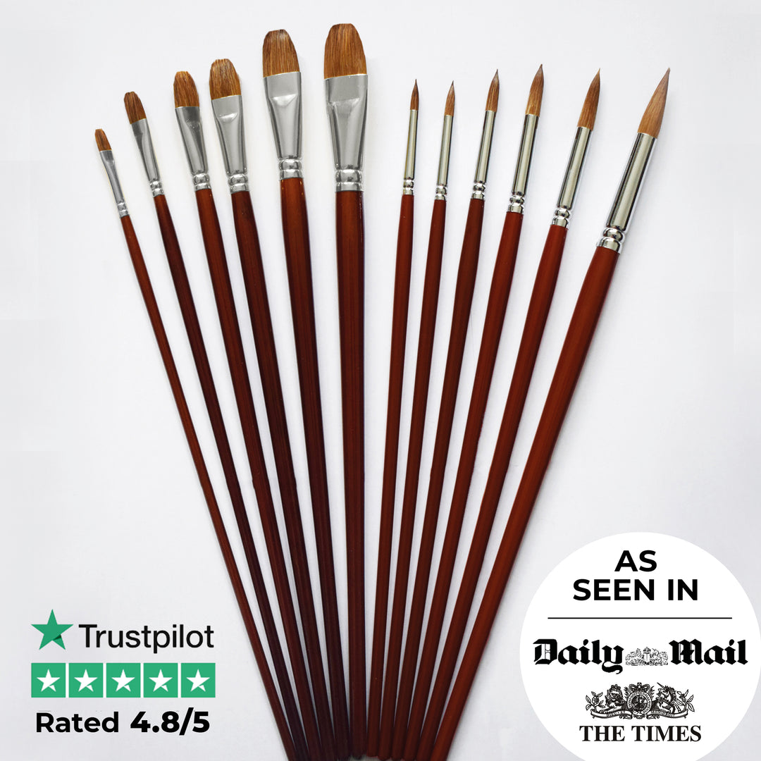 Set of 12 Sable Artist Brushes - 'The Oxford'  (sizes 1-12)