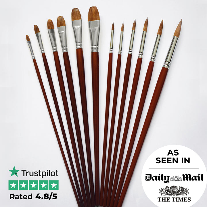 Set of 12 Sable Artist Brushes - 'The Oxford'  (sizes 1-12)