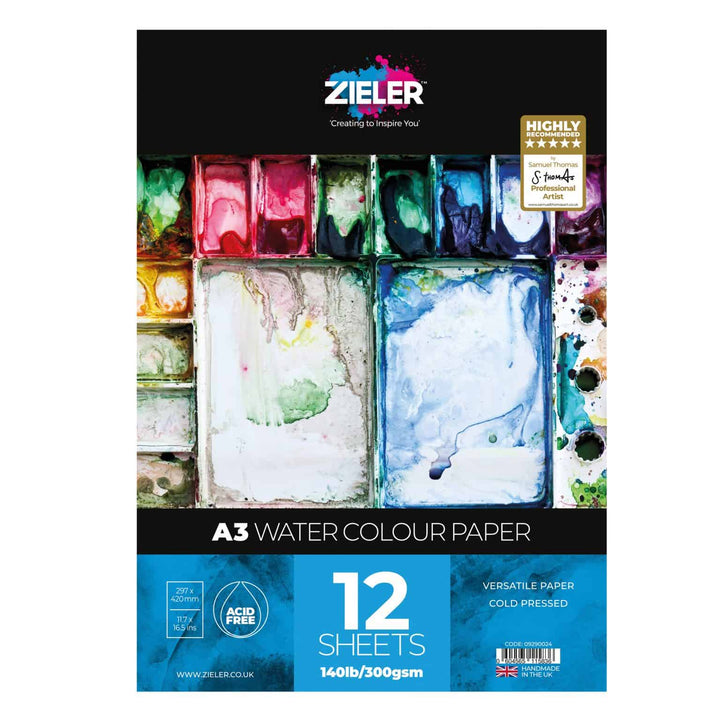 A3 Watercolour Paper Gummed Pad – 300gsm, 12 sheets – by Zieler - The Fine Art Warehouse