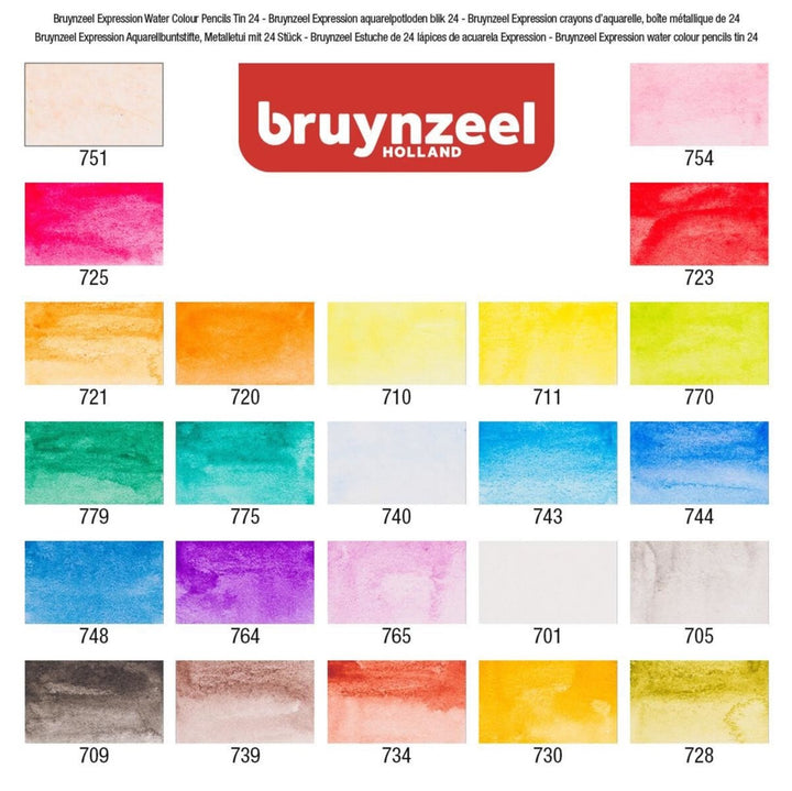 BRUYNZEEL Expression watercolour pencil tin | 24 colours INCLUDES FREE PAINT BRUSH - The Fine Art Warehouse