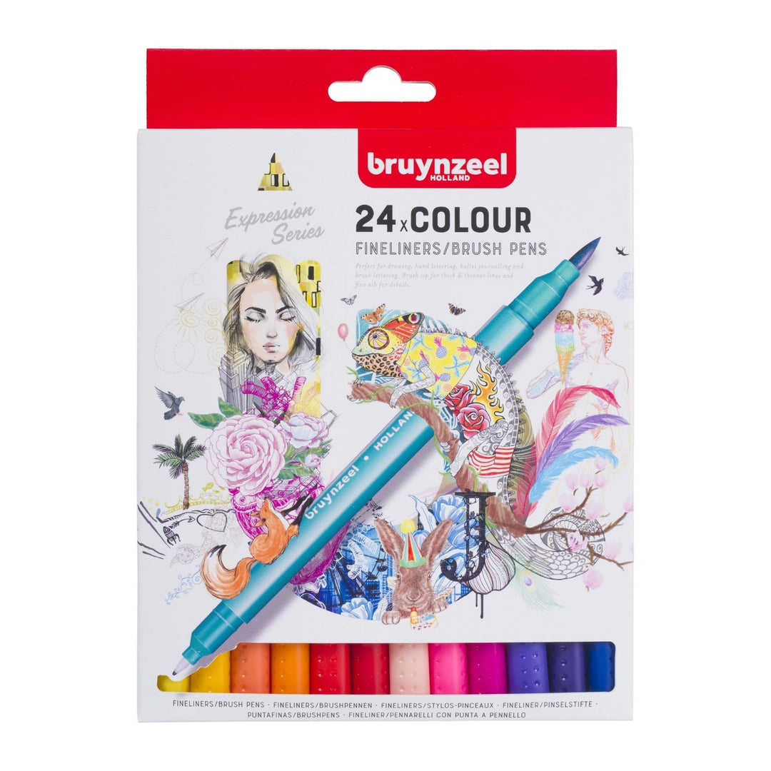 BRUYNZEEL Fineliner/brush pen set | 24 colours - The Fine Art Warehouse