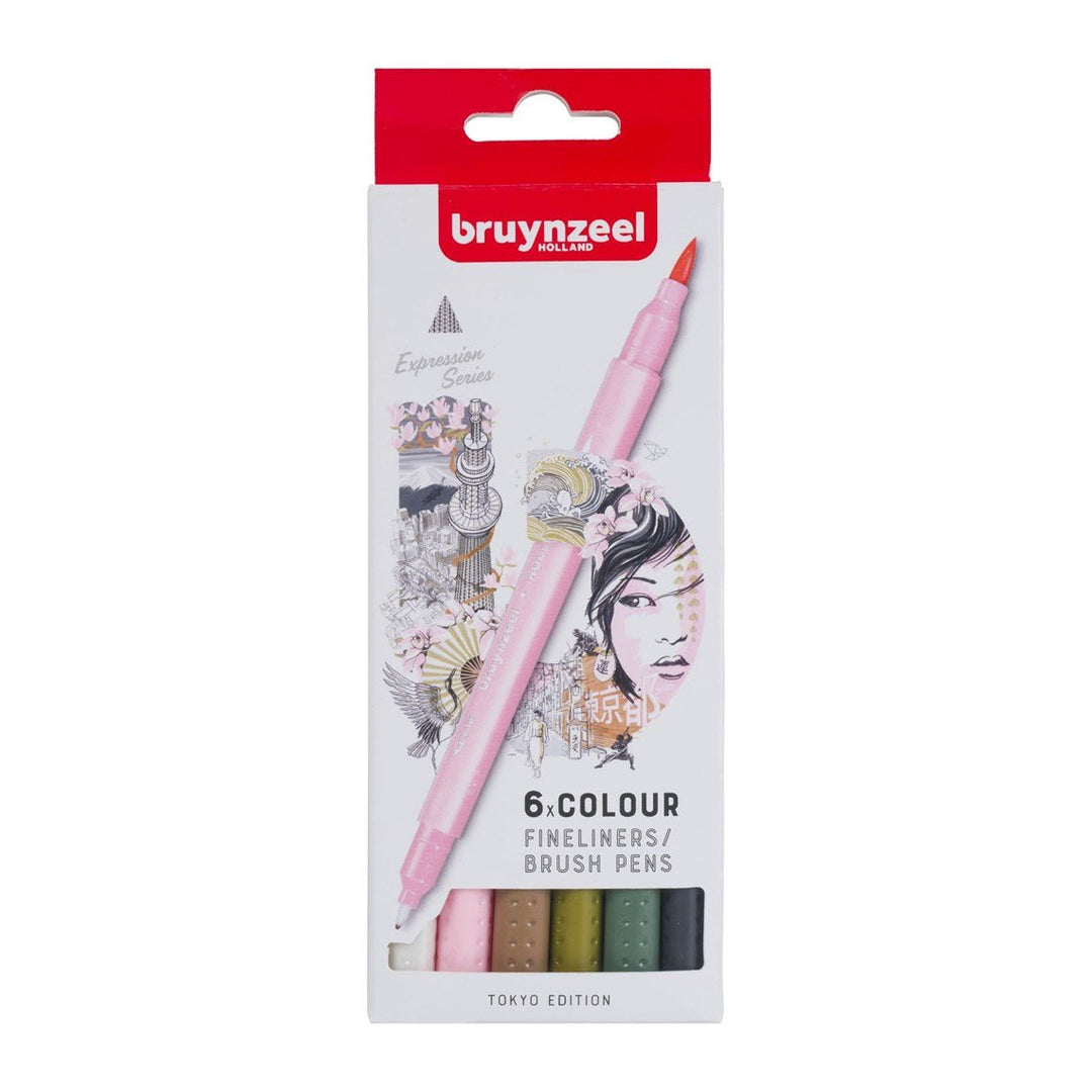 BRUYNZEEL Fineliner/brush pen set Tokyo | 6 colours - The Fine Art Warehouse