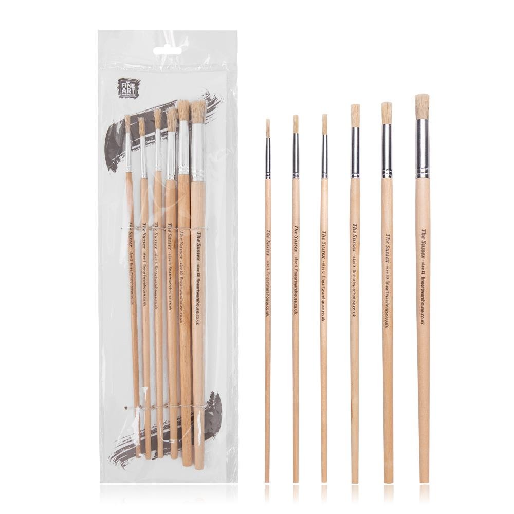 Natural Hogs Hair set of 12 Budget Brushes - sizes 1-12 - The Fine Art Warehouse