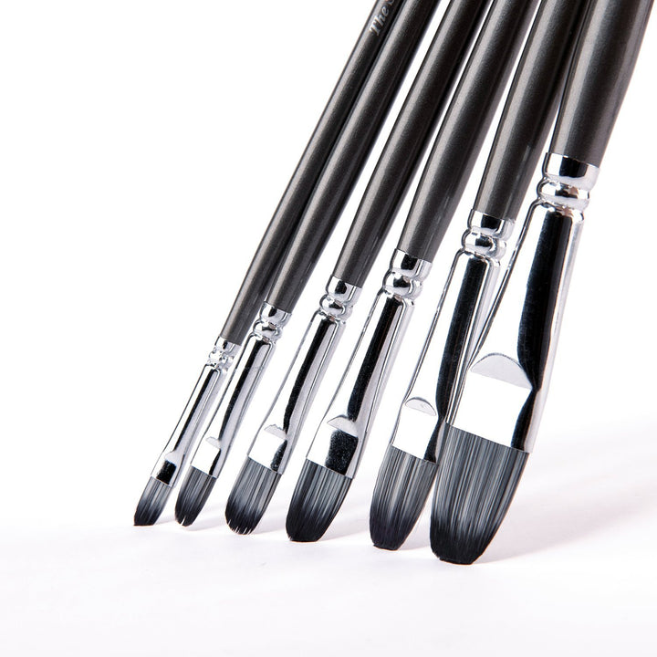 NEW: Set of 6 Professional Synthetic Filbert Head Brushes - The Fine Art Warehouse