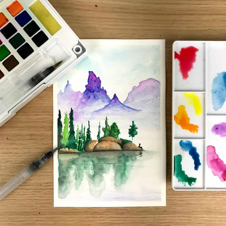 Premium 24 Half Pan Watercolour set with Detachable Pallet and 2 x Watercolour Brushes – by Zieler - The Fine Art Warehouse