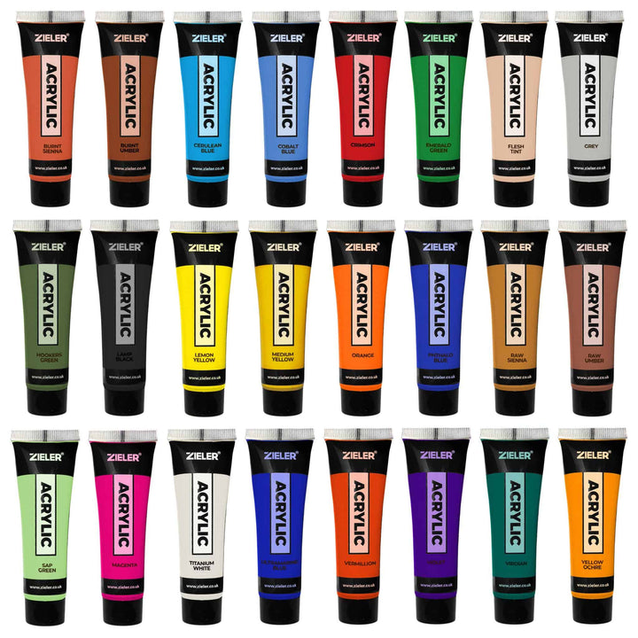 Premium Acrylic Paint Selection Set (24 x 22ml Tubes) – by Zieler - The Fine Art Warehouse