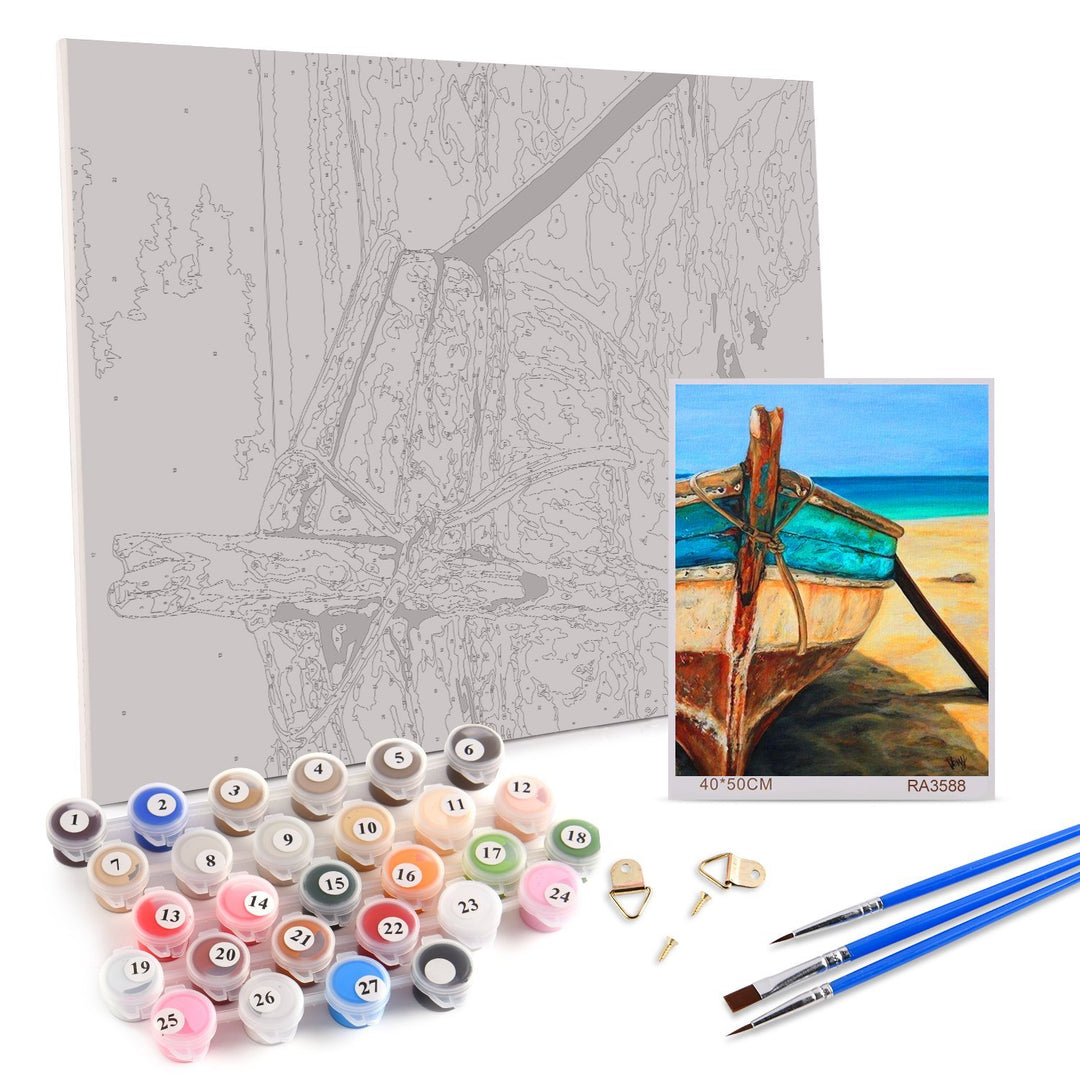 Premium paint by numbers - Fishing Boat on the Beach - 40cm x 50cm - The Fine Art Warehouse