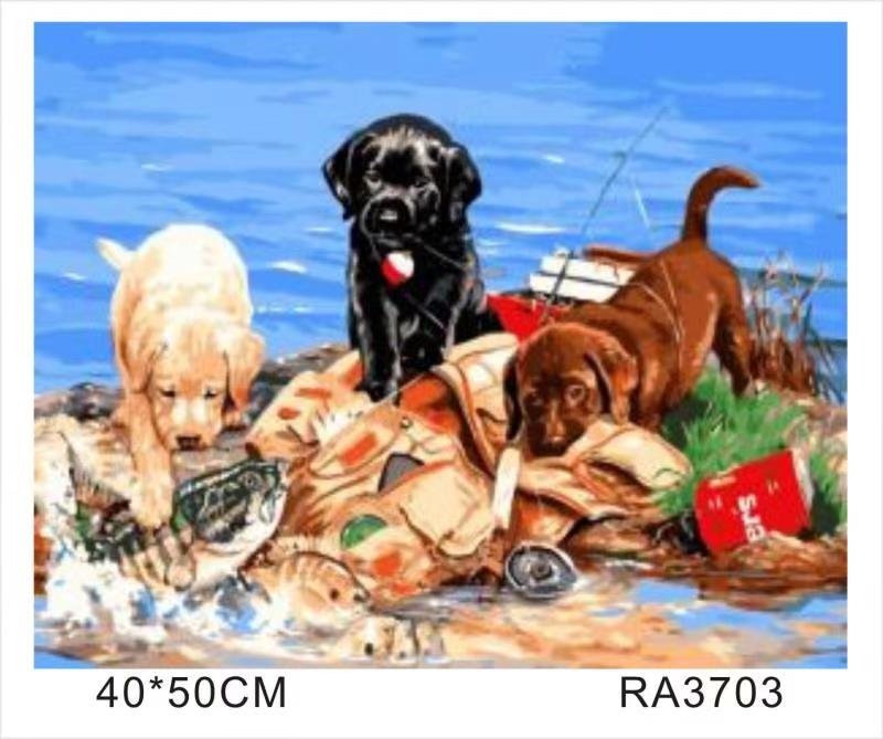 Premium paint by numbers - Puppies - FRAMED - 40cm x 50cm - The Fine Art Warehouse