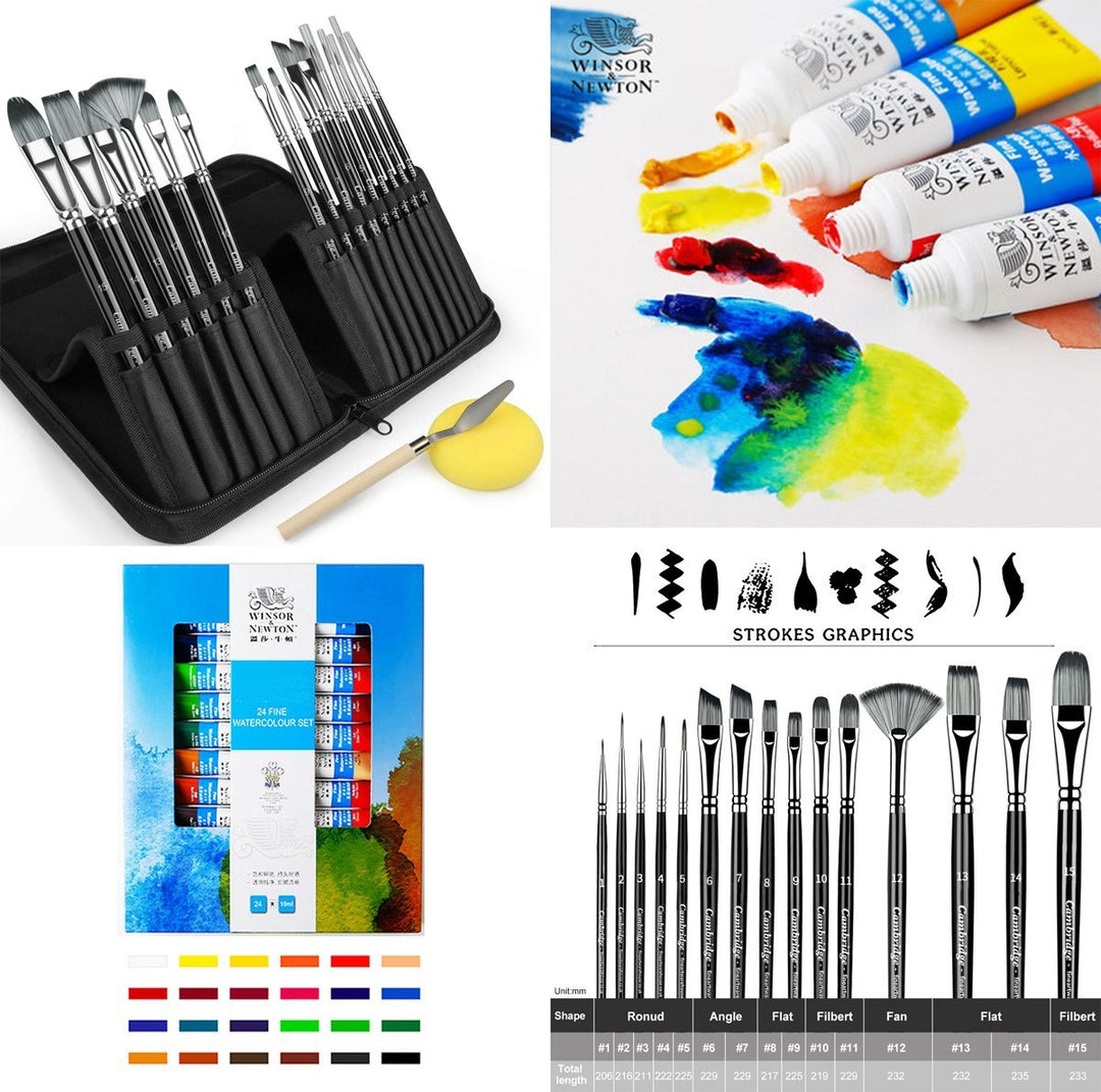 Set of 15 Premium Brush & Winsor and Newton 24 Watercolours Bundle - SAVE £10 - The Fine Art Warehouse