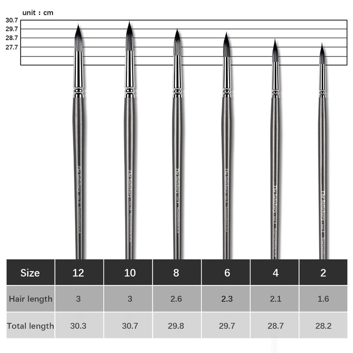 Set of 6 Professional Synthetic Round Head Artist Brush Set - 'The Salisbury'