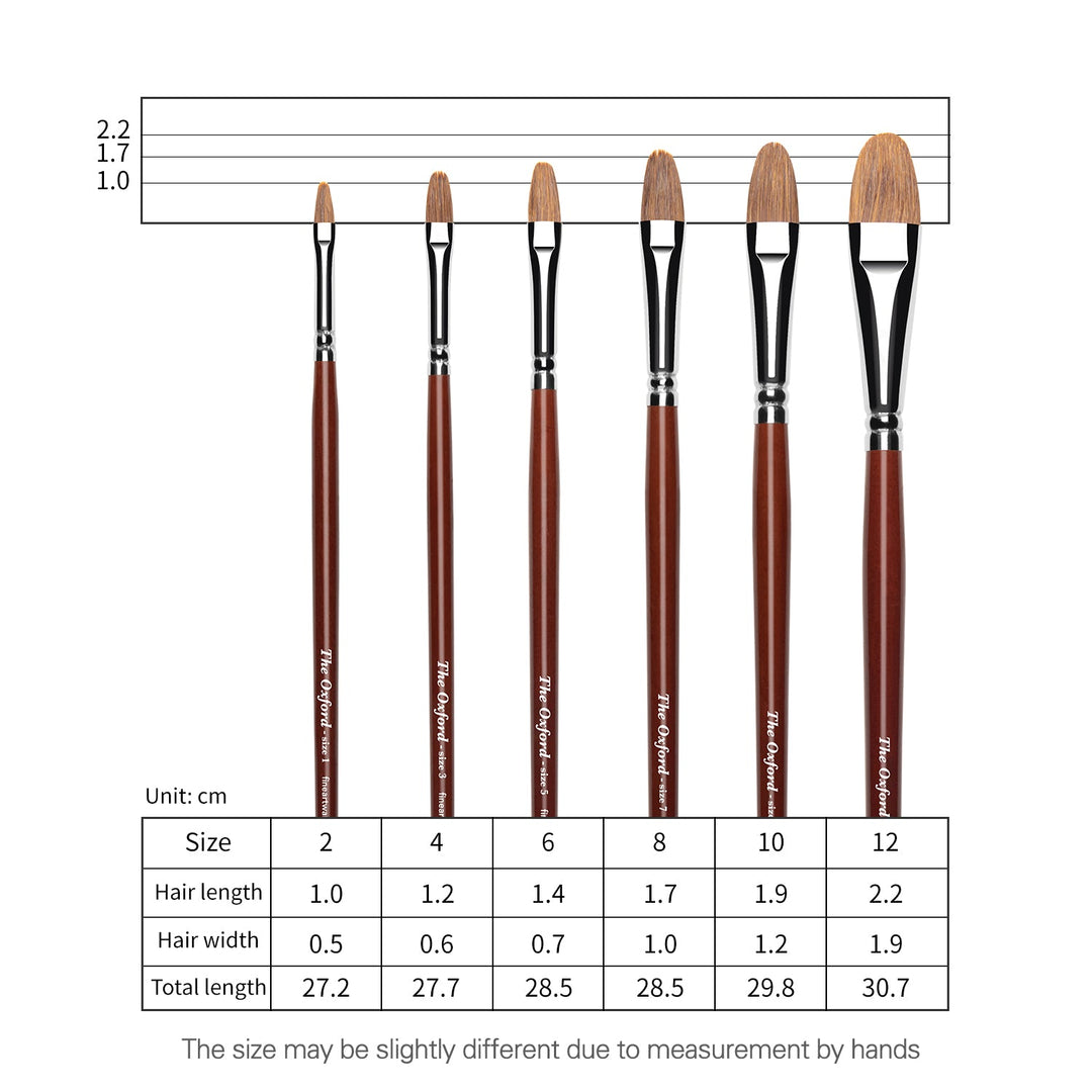 'THE Oxford' Sable Filbert Head Brush Set of 6 (sizes 1,3,5,7,9,11) - The Fine Art Warehouse