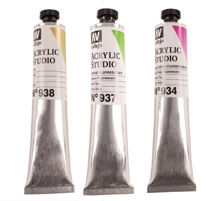 Vallejo Acrylics Metallics & Fluorescents Studio Paint - 60ML TUBES