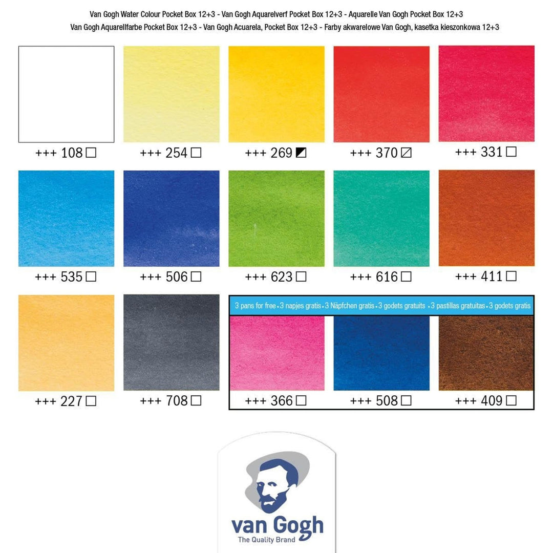 VAN GOGH Watercolour pocket box 12 half pans + 3 colours for free - The Fine Art Warehouse