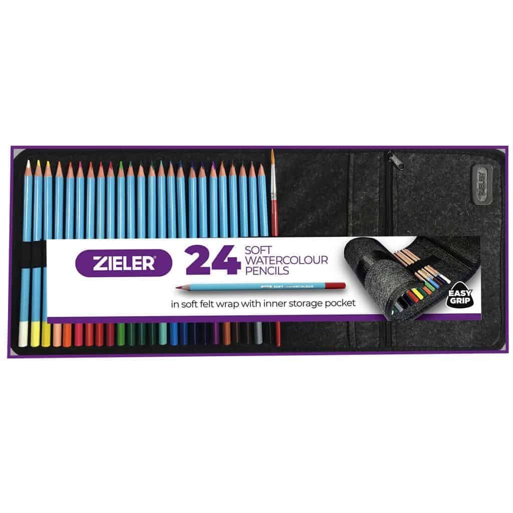 Watercolour Pencil Set with Felt Wrap – Set of 24 – by Zieler - The Fine Art Warehouse