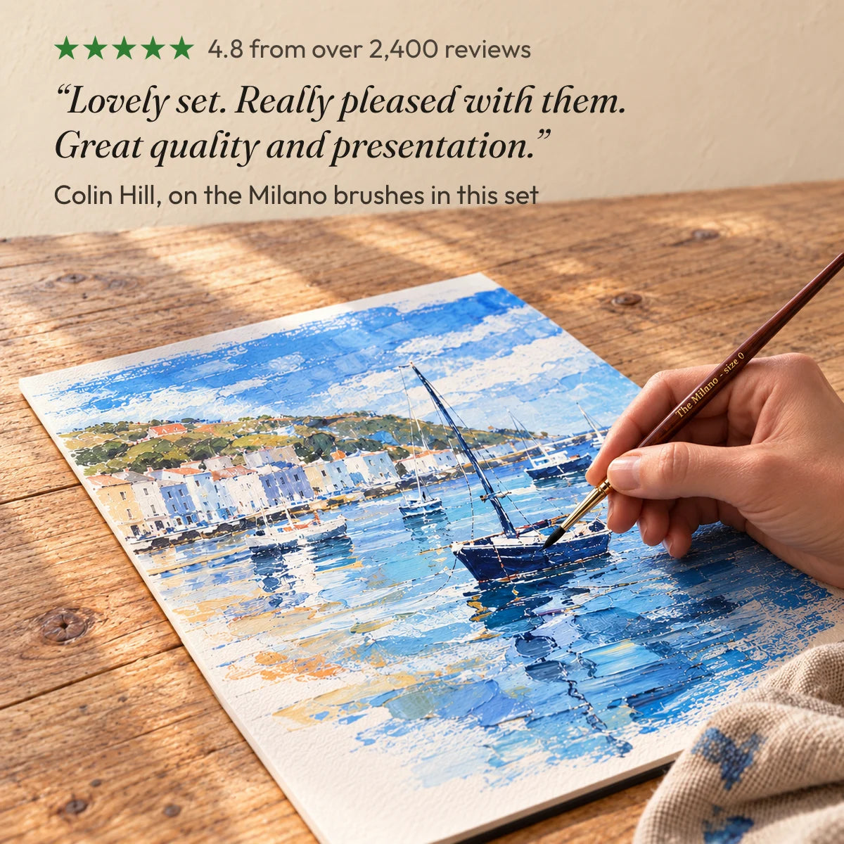 4.8 from over 2,400 reviews. “Lovely set. Really pleased with them. Great quality and presentation.” Colin Hill, on the Milano brushes in this set.